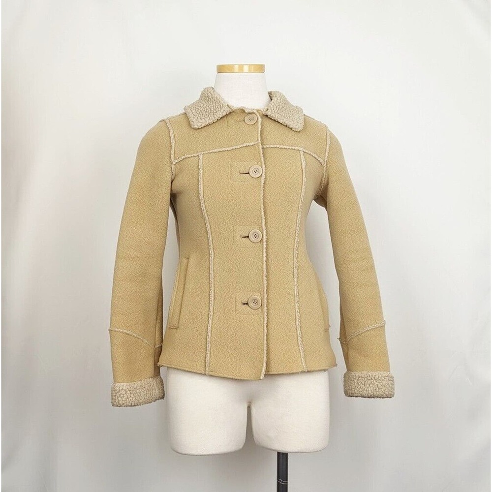 Vintage Y2K Old Navy Jacket Tan Fleece Faux Ranch Chore Women's Size XS